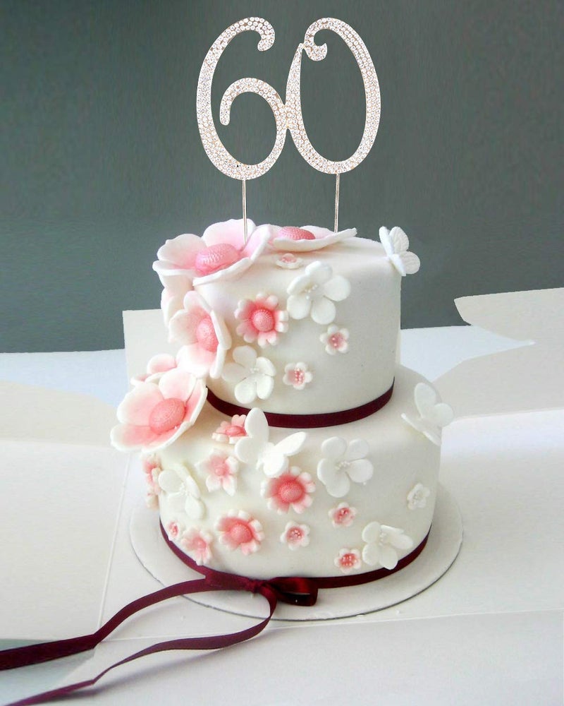 Scotamalone 60 Cake Topper | Premium Bling Rhinestone Diamond Gems | 50th Birthday or Anniversary Party Decoration Ideas | Quality Metal Alloy | Perfect Keepsake - Image 4
